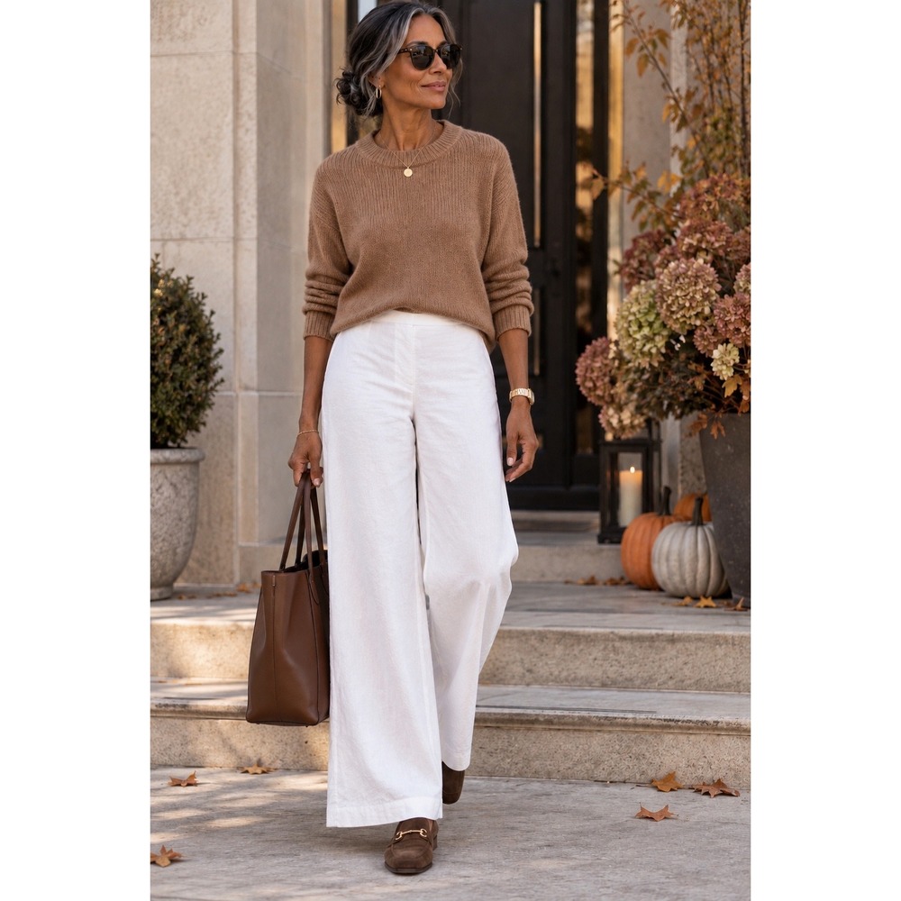 Alex Marie Womens White Linen Blend High Rise Wide Leg Trousers 14 Minimalist
